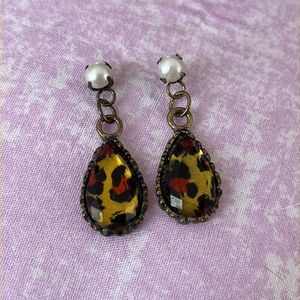 Leopard and pearl earrings